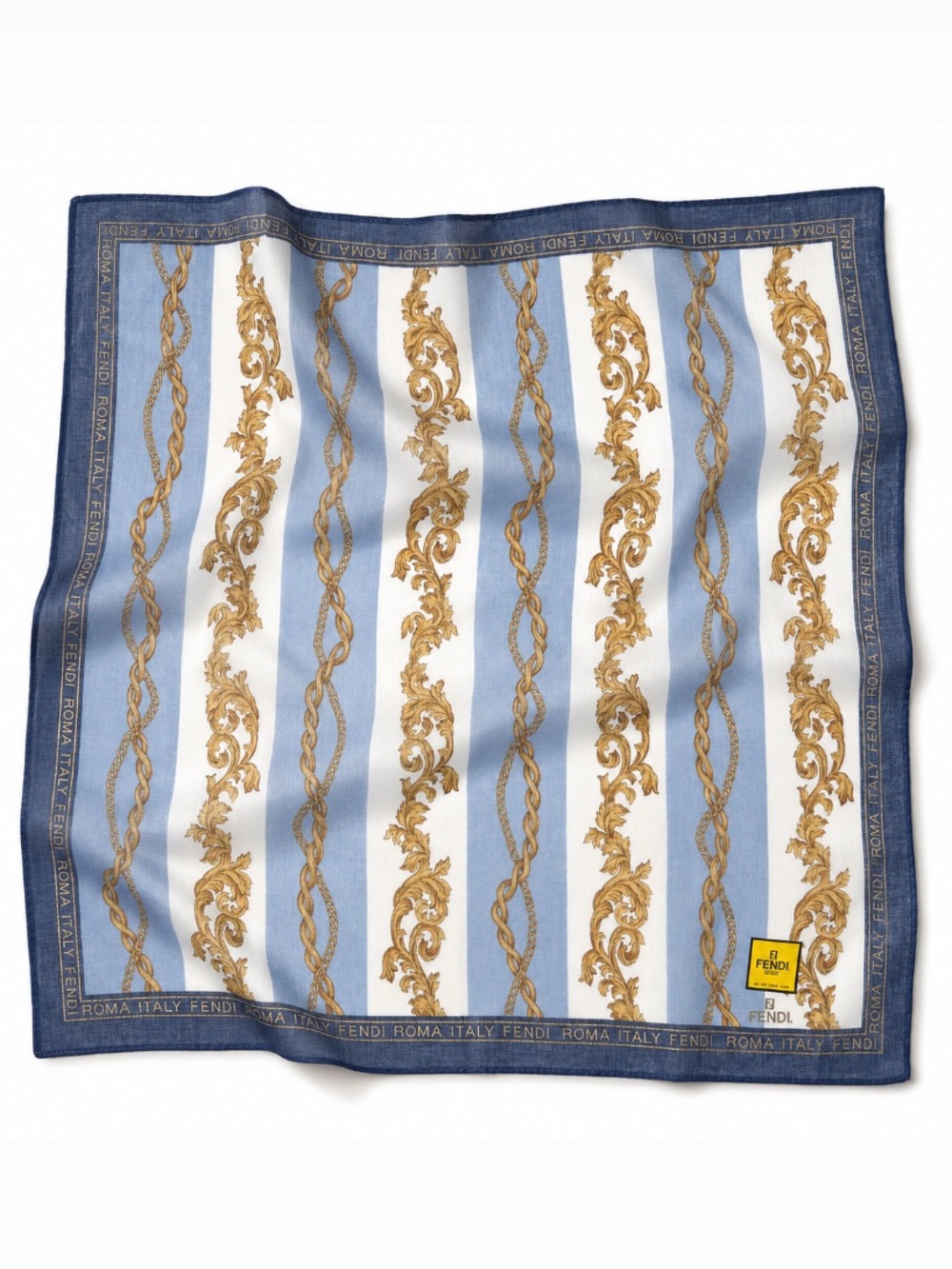 FENDI Logo Vintage Baroque Chain Print Cotton Scarf Handkerchief Bandanna